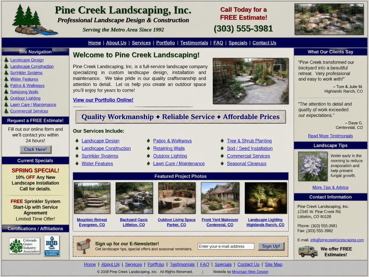 Example of an outdated, cluttered small business website